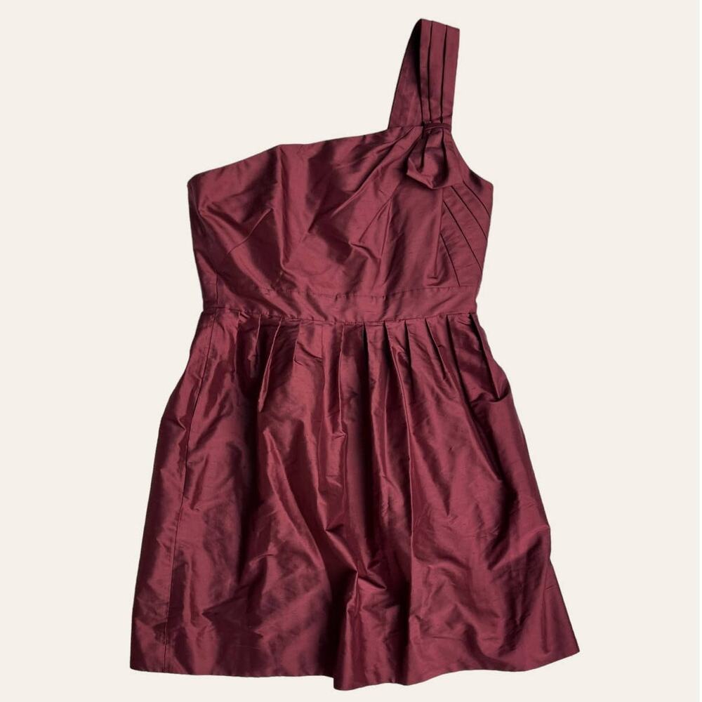J.Crew Burgundy One-Shoulder Bow Silk Cocktail Party Dress | Sz 12 NEW | 02955